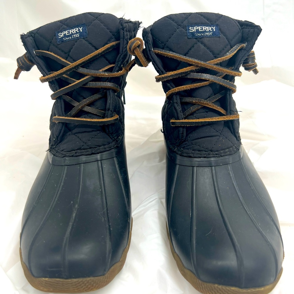 Sperry Black Saltwater Rubber Duck Boots Girl's Big Kids Size 3 Waterproof - Picture 2 of 13
